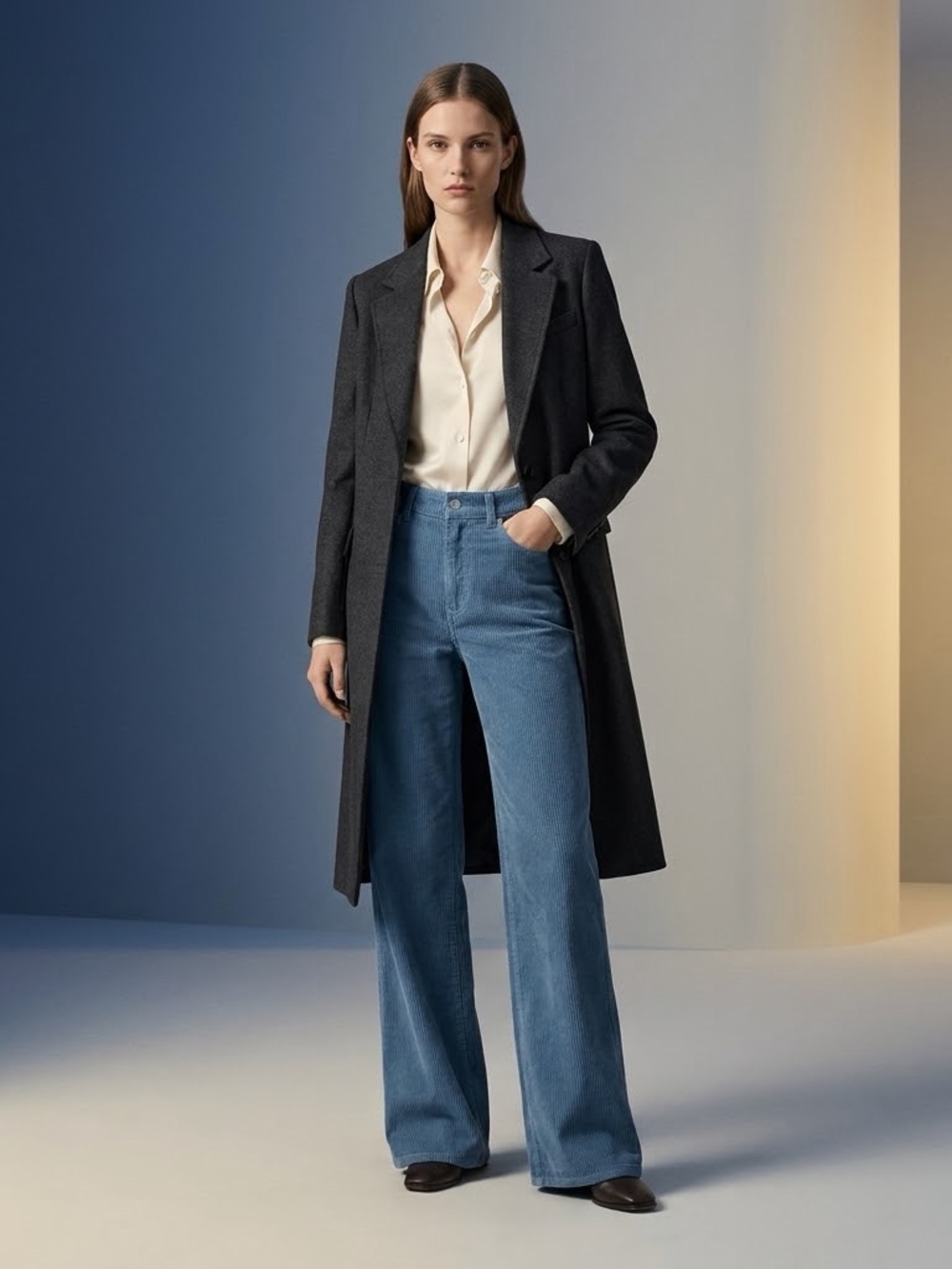 DL1961 Gisele Wide Leg Corduroy Pants Marseille Blue Size 25 NWT - Picture 2 of 9